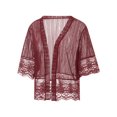 thumbnail image 3 of Summer Women's Open Front Shrug Short Sleeve Solid Color Lace Patchwork Cardigan Sheer Bolero Cover Up, 3 of 9