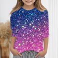 thumbnail image 3 of lcziwo Filles 2025 Mode d'Automne T-Shirts à Manches 3/4 Enfants Scintillants Imprimés Décontractés Col Rond Hauts en Coton Amples Chandails Blouses Multicolores Ropa de Verano Para Mujer, 3 of 6