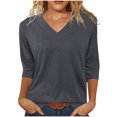 thumbnail image 1 of Amzcrzy Hauts pour Femmes Mode Manches 3/4 Hauts d'Été pour Femmes Couleur Unie Col Rond Hauts de Sortie Décontractés Confortables Hauts de Printemps T-Shirts, 1 of 8