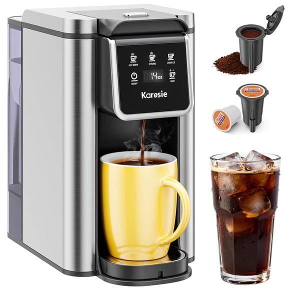 Karosie Cafetière K-Cup avec Réglage d'Infusion Forte, Réservoir Amovible de 50 oz, Tailles d'Infusion de 6 à 14 oz, Machine à Café Chaud et Glacé pour K-Cup et Café Moulu, Descali