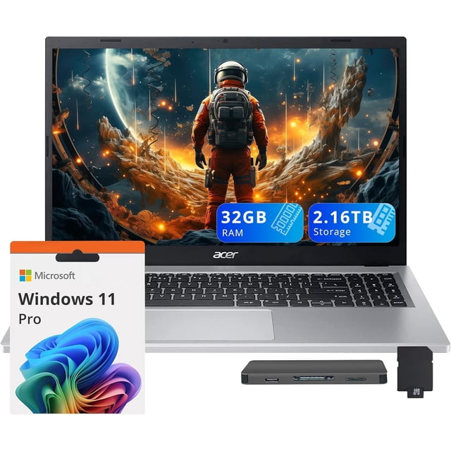 acer Aspire 3 Portable 15,6 Po FHD, AMD Ryzen 7 7730U, 32 Go de RAM, Stockage 2,16 To (SSD 2 To + Ensemble Station d'Accueil 160 Go), Graphiques AMD Radeon, Clavier Rétroéclairé, Wi‐Fi 6, Windows 11 Pro, Argent