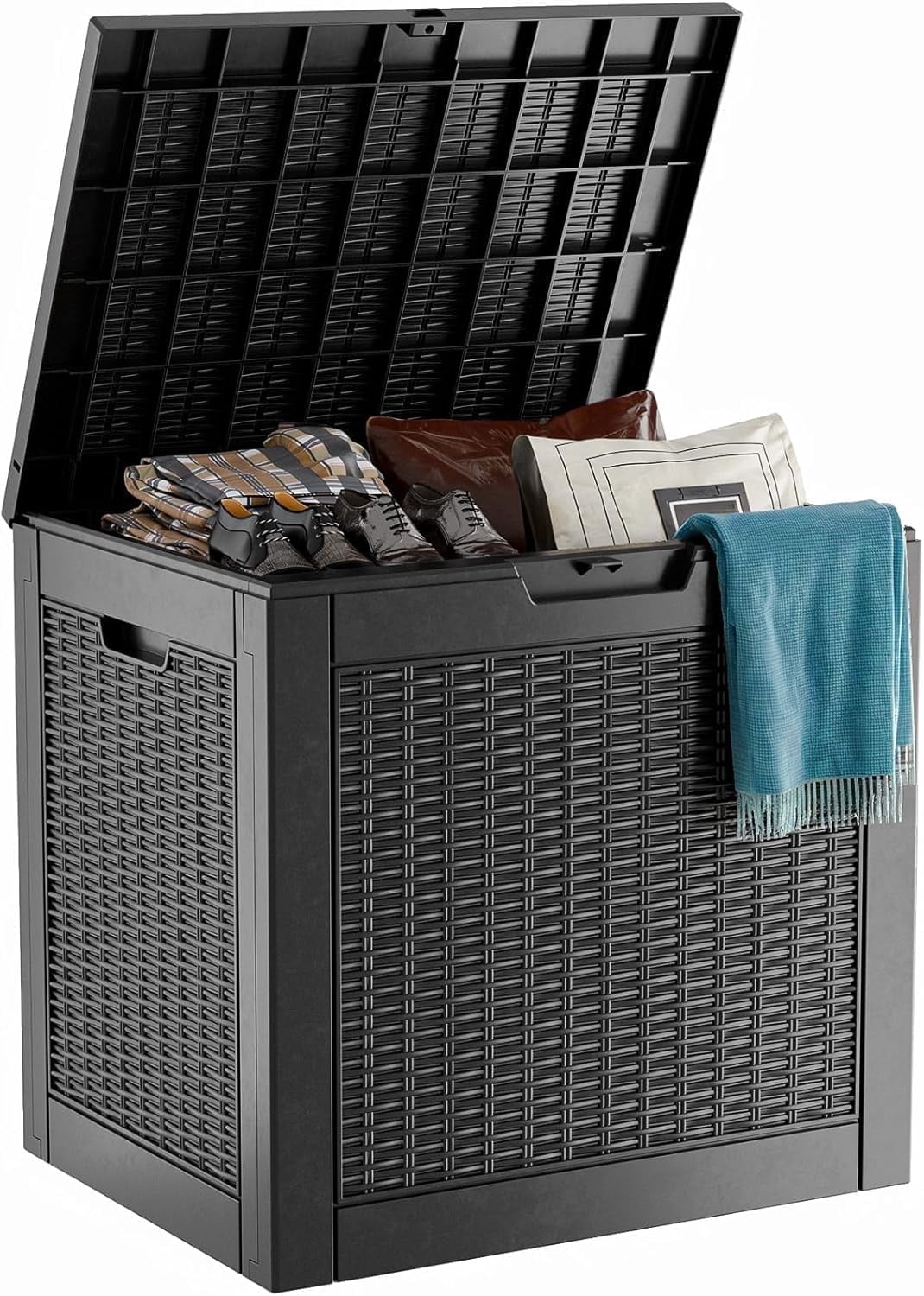 30 Gallon Resin Deck Box, Lockable Patio Outdoor Storage Box for Furniture, Garden Tools and Tools Storage, Waterproof Outside Storage Boxes - Black