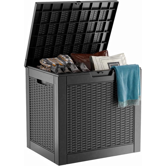 Coffre de Terrasse en Résine de 30 Gallons, Coffre de Rangement Extérieur Verrouillable pour Meubles, Outils de Jardin et Rangement d'Outils, Boîtes de Rangement Extérieures Étanches - Noir