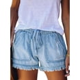 thumbnail image 4 of Kmbangi Women Washed Denim Shorts Elastic Waist Frayed Hem Loose Short Jeans, 4 of 9