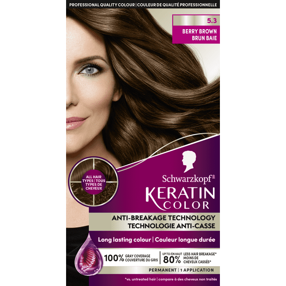 Schwarzkopf Keratin Color Permanent Hair Color, 5.3 Berry Brown, 1 Application - Salon Inspired Permanent Hair Dye, for up to 80% Less Breakage vs Untreated Hair and up to 100% Gray Coverage