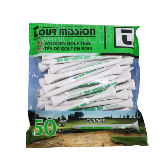 3 1/4" (82mm) Tés De Golf En Bois Blanc, paquet De 50 par Tour Mission