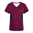 thumbnail image 4 of Hauts de Sarrau à Col en V pour Femmes, Extensibles Doux, Résistants aux Plis, Uniforme Médical d'Infirmière avec 2 Poches, Confortable et Léger, Uniforme de Travail à Manches Courtes, Blouse Imprimée, Bourgogne, 4 of 4