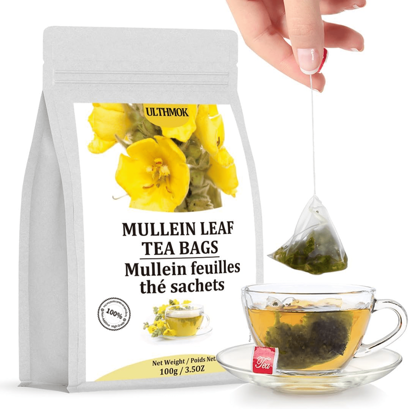ULTHMOK 50 Mullein Leaf Tea Bags. Made with 100% Pure Mullein Leaves, for Lungs Cleanse and Respiratory Support, No Flavoring & No Additives
