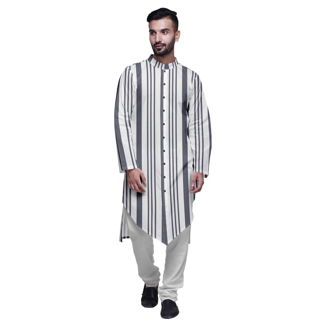 Atasi Button Down Asymmetric Printed Long Sleeve Rayon Kurta Pyjama Set