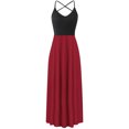 thumbnail image 1 of Fridja Womens Splicing O-Nack Casual Sling Backless Solid Halter Mid-Calf Dress, 1 of 3