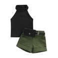 thumbnail image 1 of Faithtur Toddler Girl Summer Clothes Set, Solid Ribbed Mock Neck Vest + Shorts with Pockets + Waist Bag, 1 of 9