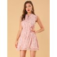 thumbnail image 2 of INSPIRE CHIC Women's Ditsy Floral Ruffle Neck Bow Tie A Line Sleeveless Dress, 2 of 6