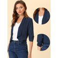 thumbnail image 2 of INSPIRE CHIC Women's Open Front 3/4 Ruched Sleeve Shawl Lapel Lightweight Cardigan Navy Blue XS, 2 of 4