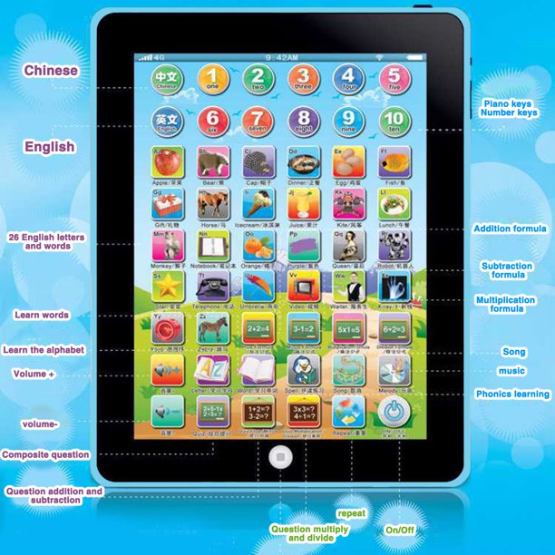Tablette éducative Interactive Pour Enfants – Orthographe, Musique, Quiz – Rose – Dès 3 Ans – 3x AA