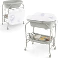 thumbnail image 1 of INFANS Baby Changing Table with Bathtub, Foldable Diaper Dresser Station with Removable Bath Support Wheels Waterproof Pad Storage Rack, Portable Nursery Organizer Stand for Newborn Infant, 1 of 9