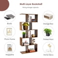 thumbnail image 4 of 5-Tier Geometric Bookshelf, 62" Tall S-Shaped Bookcase with Anti-Collapse Device Design, Modern Freestanding Display Shelf Unit for Home Office, Living Room, Bedroom, Rustic Brown, 4 of 8