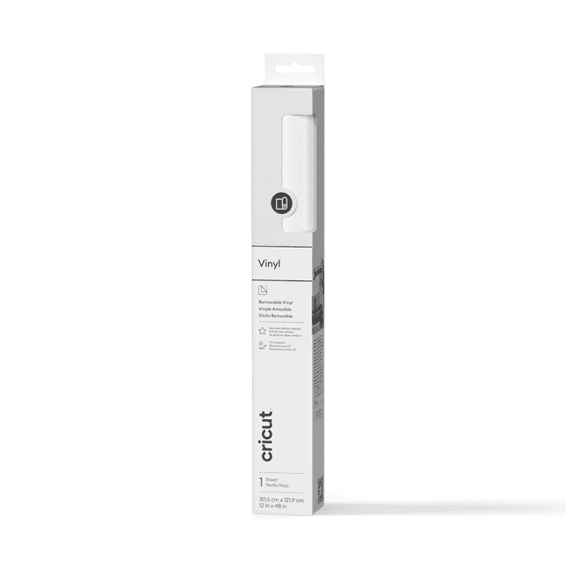 Cricut® Vinyl – Amovible (4 Pi), Rouleau Blanc dans Emballage vertical Mettant en Valeur Amovible, Vinyle d'Artisanat Résistant à la Décoloration Mesurant 12 Po x 4 Pi, Idéal pour Décalcomanies et Étiquettes de Bricolage, Optimisé pour machines de Découpe Cricut.