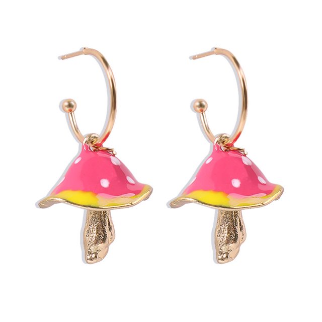 XZNGL Creative Dreamy Cute Little Fungus Oil Drop Earrings Colorful Plant Ear Studs