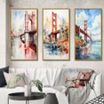thumbnail image 1 of Designart "Architectural Marvel Red Bridge II" Paysages Urbains Art Mural Encadré Ensemble de 3 - Cadre de Ponts Rouges en Toile pour Décoration de Salon, 1 of 6