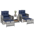 thumbnail image 1 of Outsunny 5 Piece Patio Furniture Set with Ottomans Cushions, Grey/Dark Blue, 1 of 10