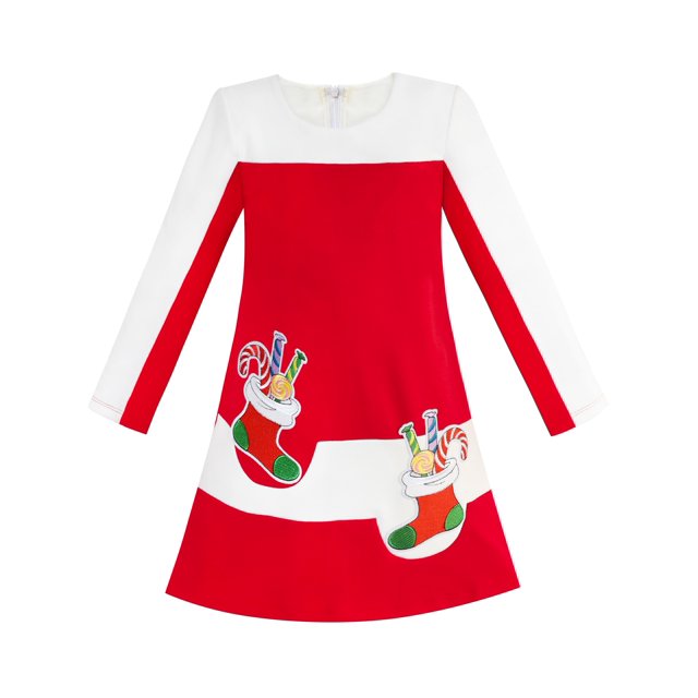 Robe Fille Rouge Bas de Noël Xmas Cannes de Bonbon Nouvel An 5 Ans
