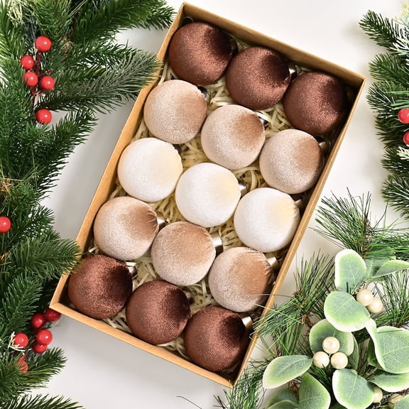 Ensemble de Boules de Décoration de Noël en Velours de Qualité Supérieure 15 Pcs Matériau en Soie Pendentif d'Arbre pour Décorations Saisonnières de Maison et de Festival Plastique Brun B #H9n6D