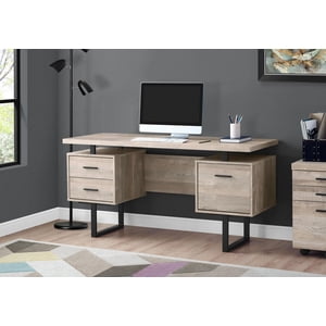 Monarch Specialties Bureau d'ordinateur, Bureau à la maison, Ordinateur portable, Gauche, Installation droite, Tiroirs de rangement, 60"l, Travail, Métal, Stratifié, Beige, Noir, Contemporain, Moderne