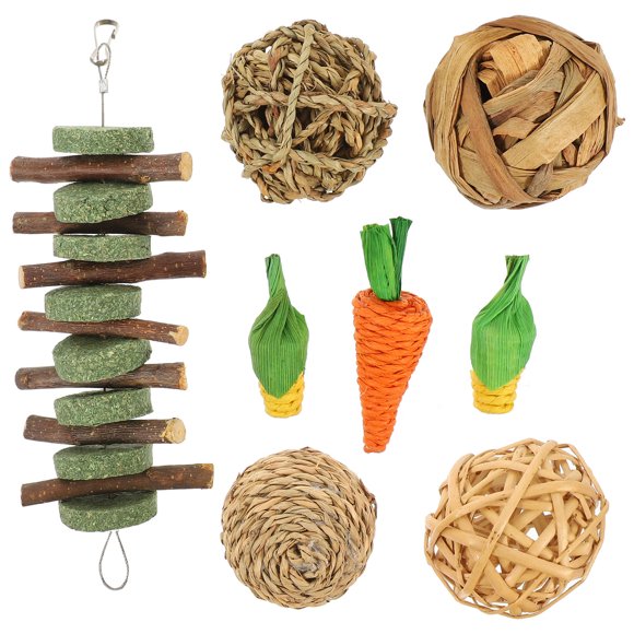 SHOWERORO 8Pcs Hamster Enrichment Toys Small Pets Enrichment Toys Wood Teeth Grinding Various Styles Indoor Play