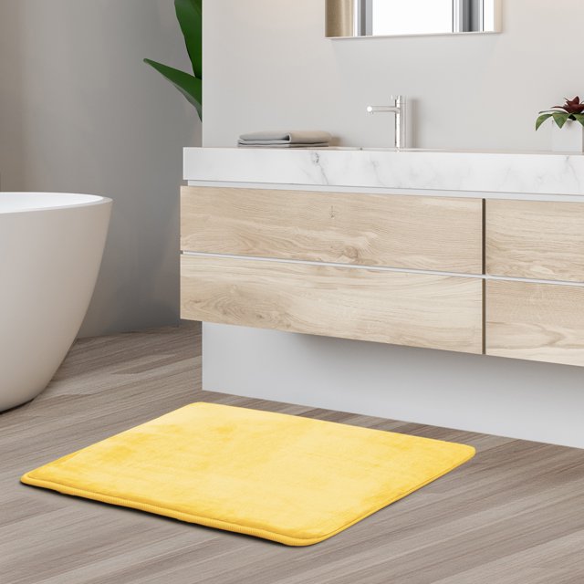 1 Small Clara Clark Bath Mat Bathroom Rug - Absorbent Memory Foam Bath Rugs - Non-Slip, Cozy Velvet Feel Microfiber Bathrug, Plush Shower, Toilet- Floor Bathmats Carpet - Mellow Yellow - 17"x24"