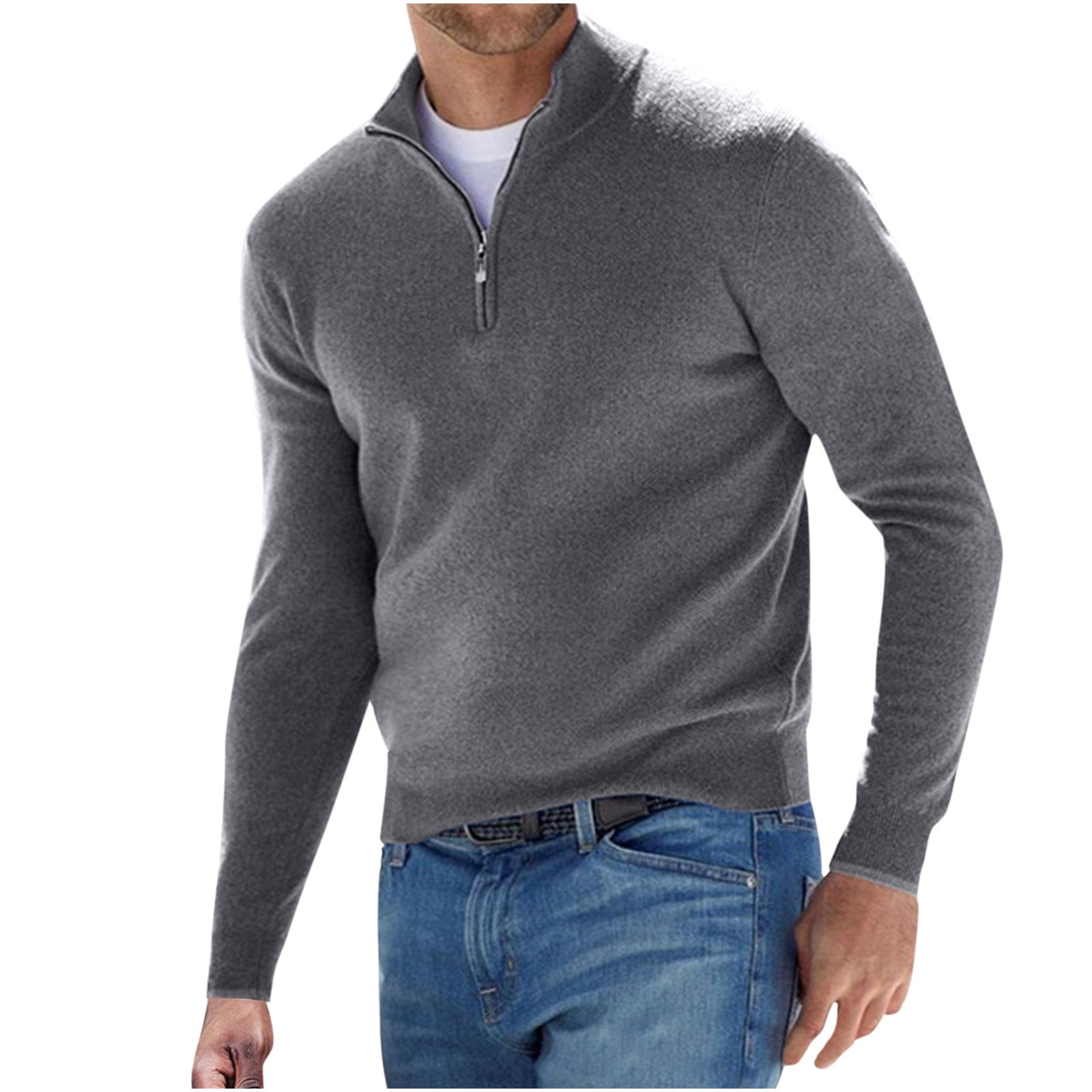 Chandail en Laine pour Homme à Col Montant, Uni, à Manches Longues, Tricoté
