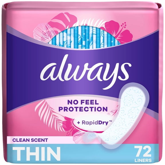 Protège-dessous quotidiens minces Always Protection imperceptible, degré d’absorption régulier, parfumés, 72 protège-dessous