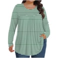 thumbnail image 2 of Mevxay Blouse à Rayures pour Femme Grande Taille Chic Décontractée T-Shirts Plissés Manches Longues Col Ras du Cou Tunique Fluide Hauts Vert 4TG, 2 of 6