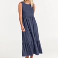 thumbnail image 4 of AherBiu Robes d'Été pour Femmes Décontractées Amples Sans Manches Robe Midi avec Poches Confortables à Volants Robes Soleil, 4 of 6