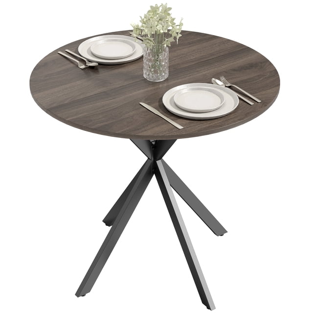HOMCOM Table à Manger Ronde, Table de Cuisine Industrielle avec Pattes Croisées en Acier