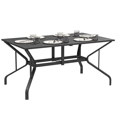 Outsunny Table à Manger d'Extérieur avec Trou pour Parasol, Table à Manger de Patio, Noir