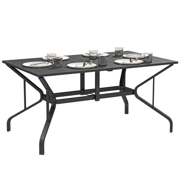 Outsunny Table à Manger d'Extérieur avec Trou pour Parasol, Table à Manger de Patio, Noir