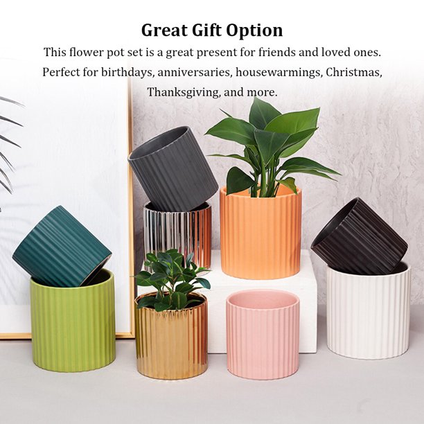 Striped Ceramic Flowerpot Pots Succulent Planter Round Indoor