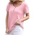 thumbnail image 1 of Birdeem T-Shirt à Boutons pour Femmes, Décontracté, Ample, Uni, Col Ras du Cou, Manches Courtes, 1 of 6