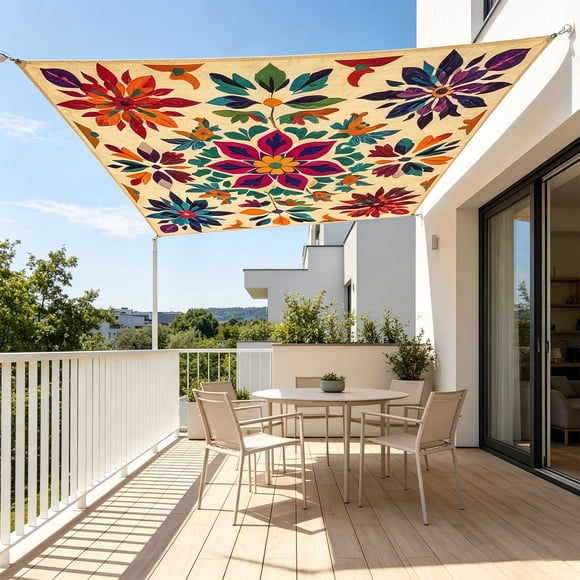 HCBY Mexican Floral Sun Shade Sail, 59x59 in or 73x118 in, UV Block for Patio, Backyard