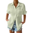 thumbnail image 1 of Chemise Décontractée à Col Rond en Dentelle pour Femmes, Été 2025 Couleur Unie Col à Revers Poche Épissée Manches Courtes Chemise Boutonnée, 1 of 8