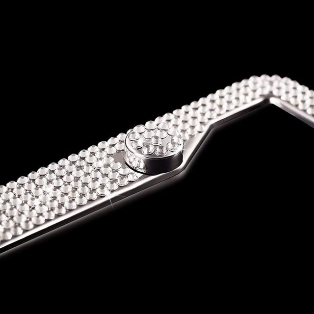 MesaSe License Plate Frame Sparkly License Plate Tag Cover with Multifaceted Rhinestones Stainless Steel Crystal License Plate Holder for Universal Exterior Car Accessories Leopard Pr