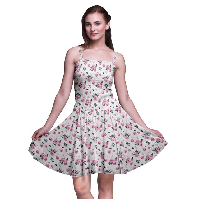 Bimba Robe Soleil Mini à Taille Smockée pour Femmes à Imprimé Floral, Tenue de Fête d'Été pour les Vacances - XX-Grand