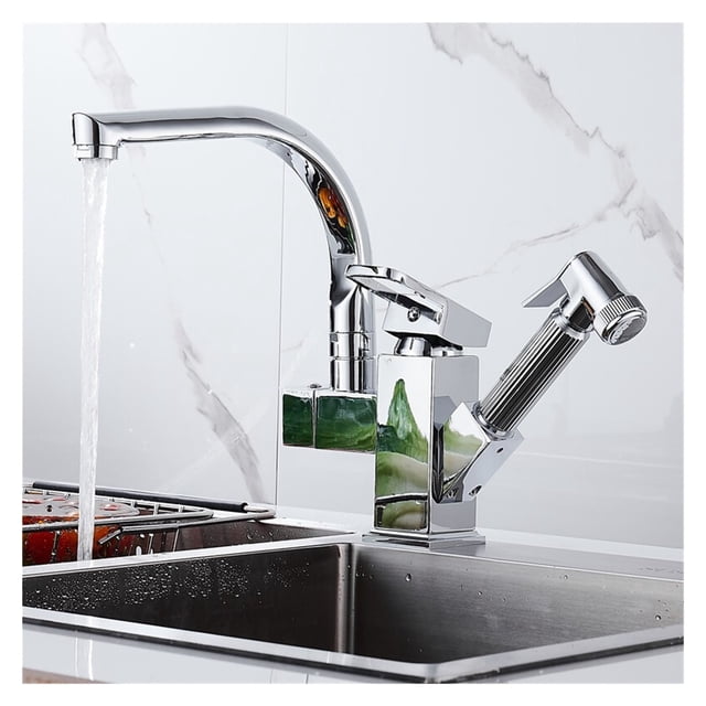 Kitchen Sink Faucet Black Deck Mounted Flexible Pull Out Mixer Tap Hot Cold Kitchen Faucet Spring Spout Chrome Silver Faucet ,Effortless Installation