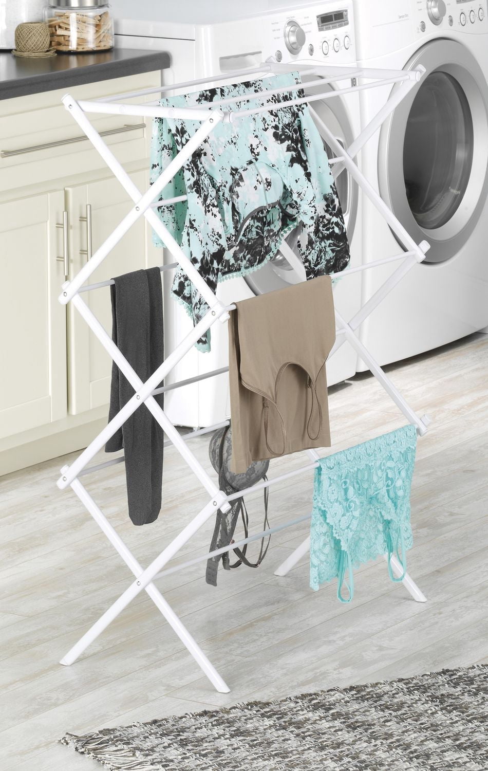 Whitmor – Séchoir à linge et table de pliage en métal à 4 étagères – 4 niveaux – Séchoir portable et compact en acier robuste