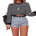 thumbnail image 1 of Women Sweater Long Sleeve Solid Color/Striped Crop Loose Pullover  Neck Top, 1 of 6