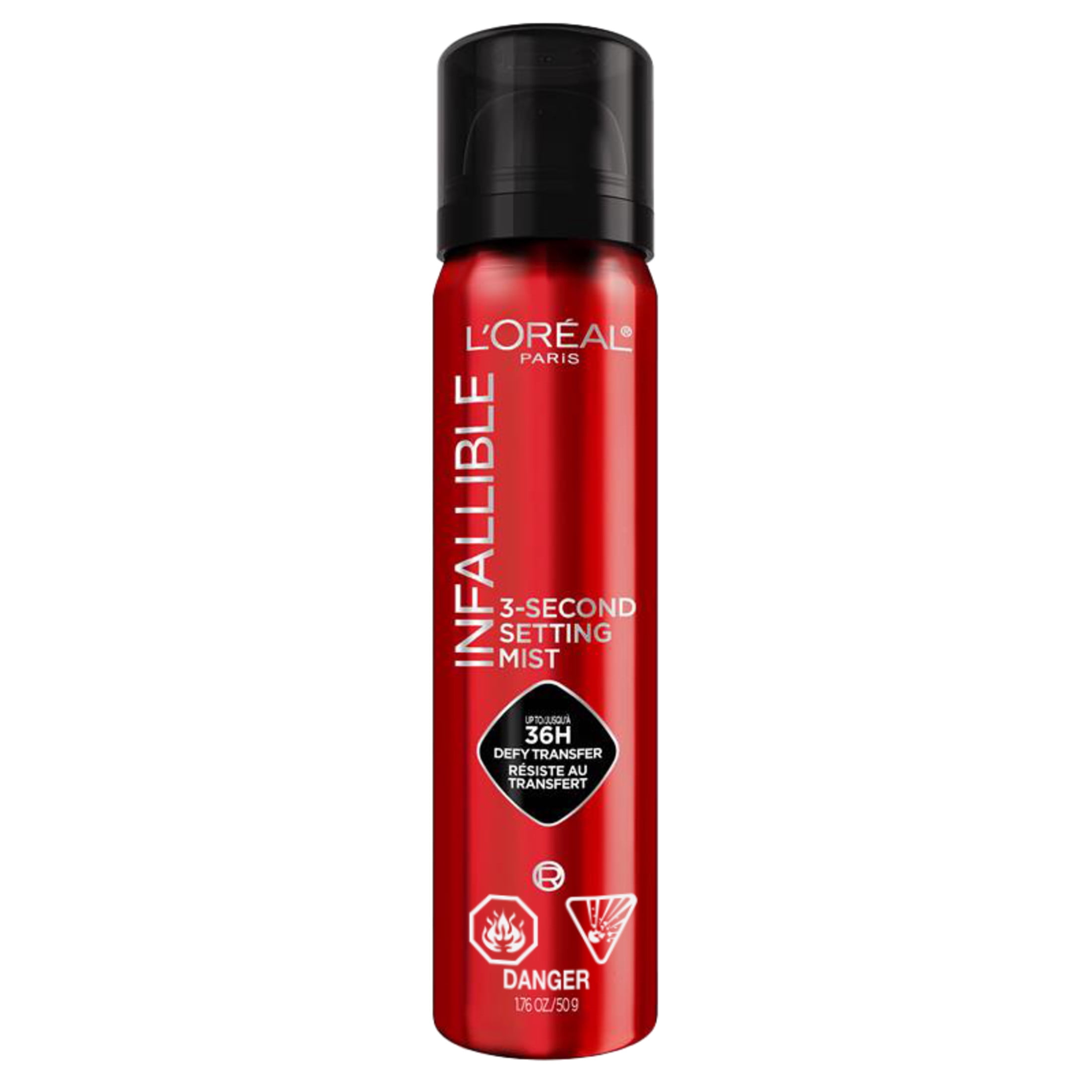 Brume fixante L'Oreal Paris Infallible 3 secondes, tenue jusqu'à 36H, résistant aux transferts, waterproof 75ml