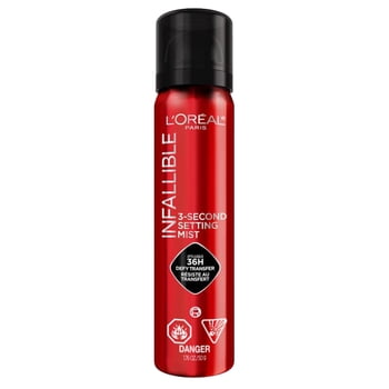 L'Oreal Paris Brume Fixante Infallible 3 secondes, Jusqu'à 36 heures de tenue, Résistant aux transferts, Hydrofuge, 75ml.