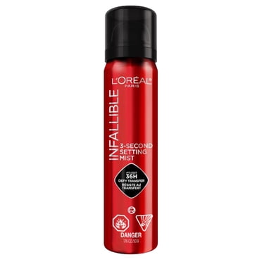 L'Oreal Paris Brume Fixante Infallible 3 secondes, Jusqu'à 36 heures de tenue, Résistant aux transferts, Hydrofuge, 75ml.
