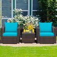 thumbnail image 2 of Costway Ensemble de Mobilier de Terrasse en Rotin 3 Pcs Canapé de Conversation Coussiné Turquoise, 2 of 9