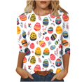 thumbnail image 2 of UPPADA Bunny T-Shirts de Pâques pour Femmes Lapin Oeuf Imprimé T-Shirts Manches 3/4 Col Rond T-Shirts d'Été Décontractés Mignons T-Shirts Graphiques Chandail Confortable Haut Vert,TTG, 2 of 5